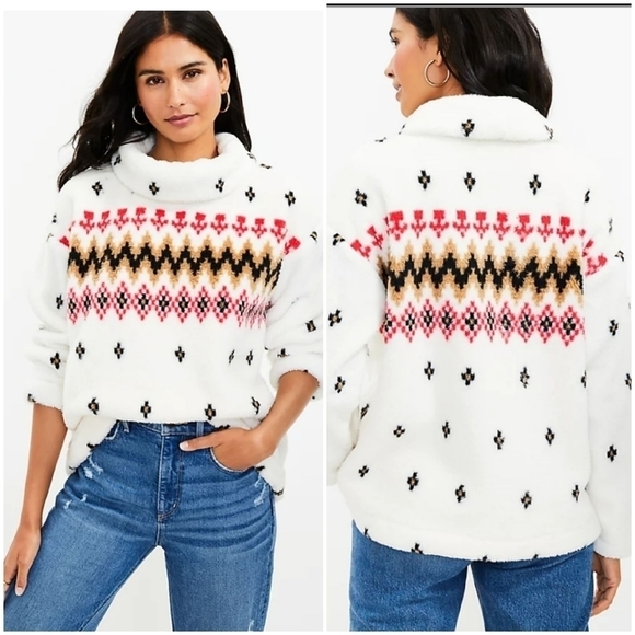 LOFT Sweaters - LOFT Sherpa Mock Neck Fair Isle Top SP